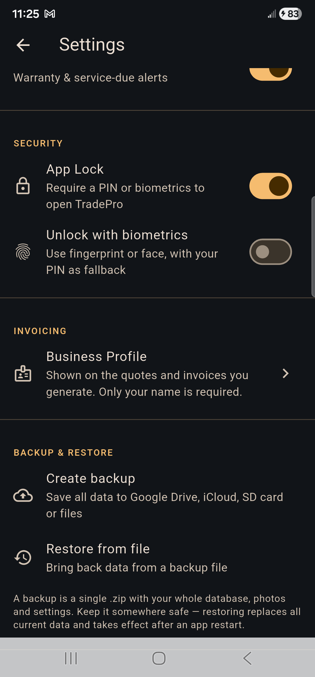 TradePro — Backup
