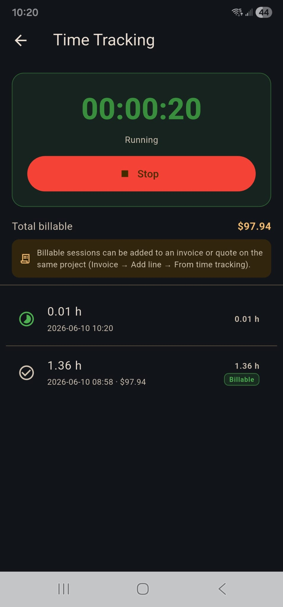 TradePro — Time tracking
